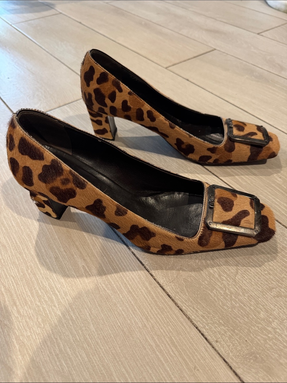 Prada Leopard-Print Pony Hair Pumps with Buckle - Picture 3 of 5